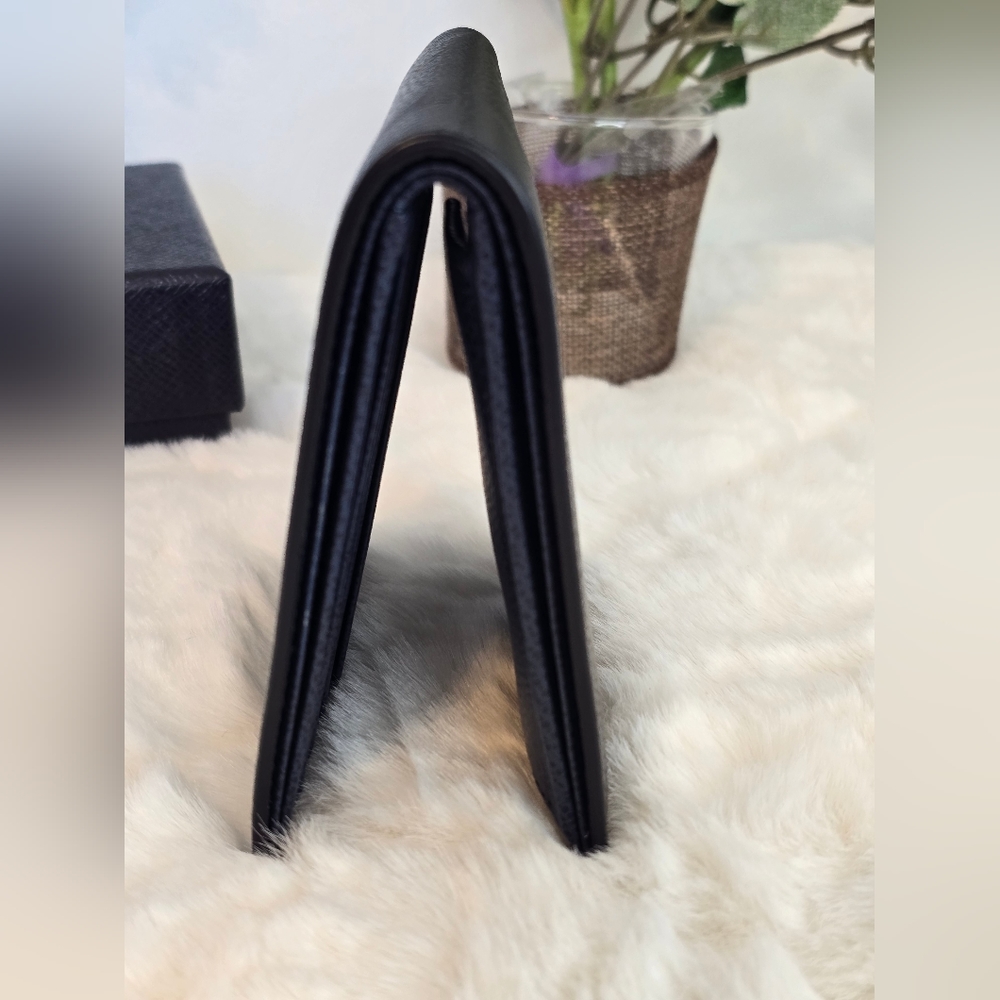 NWT❤️Prada Black Navy Vitello Micro Grain Leather Men Wallet - Picture 13 of 14